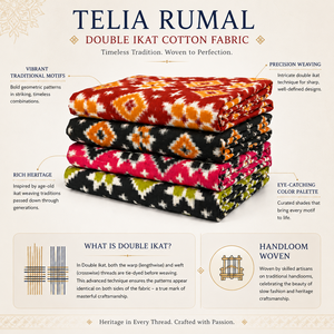 Tissu en coton léger Premium Telia Rumal Double Ikat à motif ethnique tissé pour vêtements, rideaux et ameublement - Product Image 5