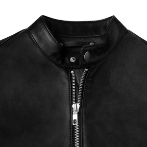 Veste streetwear pour homme en cuir véritable noir, col à boutons pression, fermeture éclair sur le devant, coupe ajustée, minimaliste, haut de gamme, décontractée, personnalisée, vêtement d'extérieur pour l'hiver - Product Image 6