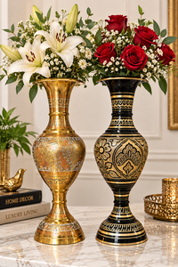 Handcrafted Brass and Black Metal <b>Decorative</b> <b>Vase</b> Floral Engraved Flower Holder Luxury Home Decor Table Centerpiece - Product Image 5