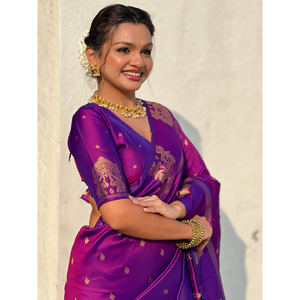 <b>Purple</b> Soft Silk Traditional Zari Woven <b>Saree</b> Elegant Traditional Scarf and Shawl - Product Image 4