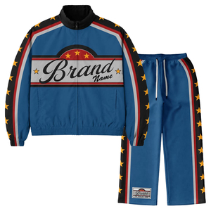 Pantalon de survêtement bleu pour homme Brand Club avec cordon de serrage, motif étoile et rayures, imprimé par sublimation, coupe sportive longue et régulière, collection Printemps - Product Image 1