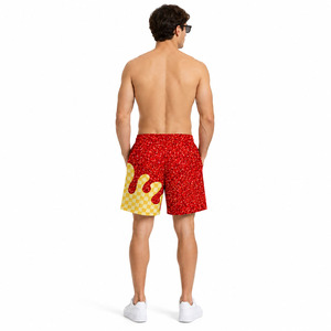 Custom Heat-Transfer Printed Basketball <b>Shorts</b> <b>Men</b> Red <b>Yellow</b> Solid Casual 100% Polyester Elastic Waist Quick Dry Breathable - Product Image 4
