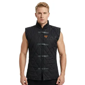 Gambeson médiéval rembourré en coton fait main, veste sans manches noire matelassée, pour reconstitution historique, costume de foire de la Renaissance - Product Image 1