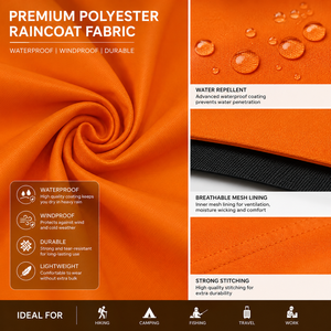 Veste de pluie imperméable à capuche longue orange personnalisée, coupe-vent, respirante, pour toutes les saisons, pour hommes et femmes, randonnée, pêche, utilisation par temps pluvieux - Product Image 5
