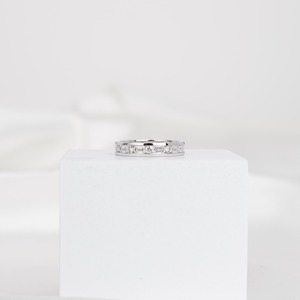 Anillo de Eternidad Completo con Diamantes Cultivados en Laboratorio, Corte Esmeralda Redondo, en Oro Blanco de 14K, Anillo de Boda de Lujo, Regalo de Aniversario para Ella, Elegante - Product Image 2