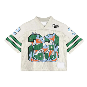 Camiseta de Fútbol Americano con Estampado Floral de Marca, Cuello en V, Manga Corta, Malla Transpirable, Unisex, para Adultos, para Todas las Temporadas - Product Image 1