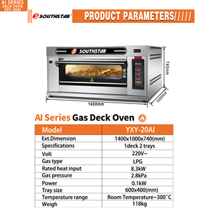 Nuevo <span class=keywords><strong>Horno</strong></span> a Gas Southstar <span class=keywords><strong>de</strong></span> Fábrica con Puerta <span class=keywords><strong>de</strong></span> Vidrio Grande, 1 Plataforma, 2 Bandejas, Panel Digital, 220V para Uso Comercial - Product Image 6