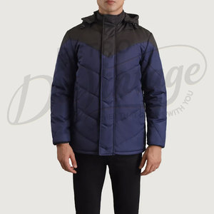 Veste d'hiver pour homme à deux tons contrastés, bleu marine, avec capuche, matelassée, décontractée, chaude, parka coupe-vent pour les activités de plein air - Product Image 3