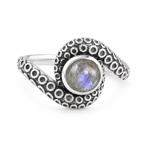 Anillo de Plata de Ley 925 con Labradorita Natural para Mujer, Oxidado, Certificado por GIA, con Engaste de Bisel, Estilo Vintage Boho, Hecho a Mano - Product Image 1