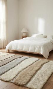 Alfombra Moderna de Lana con Rayas Neutras, Suave y Afelpada, Antideslizante, Hecha a Mano, con Diseño Geométrico Abstracto para Sala de Estar, Dormitorio y Decoración del Hogar - Product Image 2
