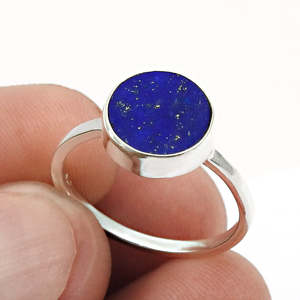 Solid 925 Sterling Silver Minimalist Round Cut <b>Lapis</b> <b>Lazuli</b> Gemstone <b>Ring</b> Vintage Handmade Boho Style Wedding And Party Jewelry - Product Image 2