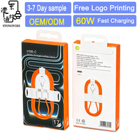 Câble de charge rapide Type C 60W 3A 1m Orange en nylon tressé PD 3.0 USB C pour iOS et appareil photo