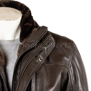 Vintage Style Winter Men Fashionable Brown Fur <b>Long</b> Coat Shearling Soft Sheepskin Genuine <b>Leather</b> <b>Jacket</b> for men - Product Image 3