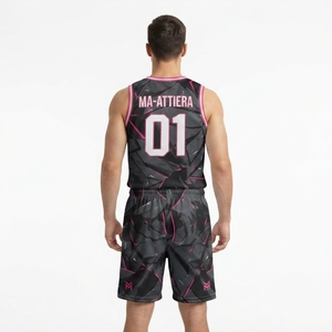 Ensemble de maillot et short de basketball pour hommes Ma-Attiera, noir et rose, respirant, 100% polyester, impression numérique, uniforme sportif d'équipe - Product Image 4