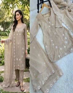 2026 O-Neck Currency silk 3-Piece Thread & Sequnce work Kurti Plazzo Dupatta FullSleeves Fully Stitched With Waist <b>Elastic</b> <b>Belt</b> - Product Image 1