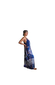 Vestido maxi bohemio tie-dye para mujer, azul, de rayón, sin mangas, con tirantes finos, corte holgado, estilo playero - Product Image 3