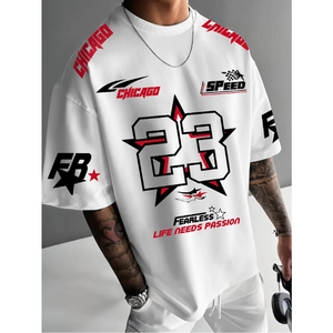 New Summer Men's Chicago Black <b>Red</b> and White Printed 23 Pattern Round Neck Breathable Casual T-shirt Loose Outdoor <b>Top</b> - Product Image 1