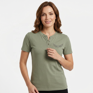 Men's Olive <b>Green</b> V-Neck Short Sleeve Embossed Wing Logo Regular Fit Casual <b>T</b>-<b>Shirt</b> - Product Image 3