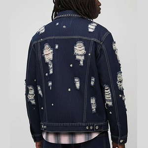 OEM Custom Men's Multi Pocket Denim Coat <b>Jacket</b> Distressed Ripped High Street Loose Denim Jeans <b>Jackets</b> For Men - Product Image 2