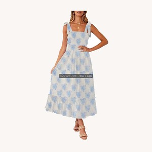 เดรสสายเดี่ยวพิมพ์ลายบล็อกสำหรับผู้หญิง เดรสสายเดี่ยวผ้าฝ้าย Kurti ไซส์ L, M, XL ฟรีไซส์ - Product Image 4