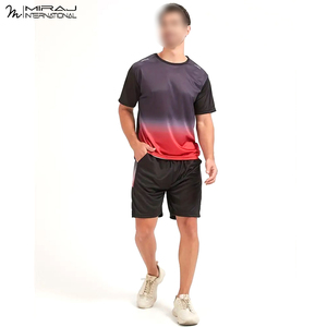 Premium Quality Training Outfit Set Stylish <b>Red</b>-Black Gradient Activewear Breathable Fabric Fitness Compression T-Shirt Shorts - Product Image 2
