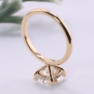 Classic Yellow Gold Round Lab Diamond Engagement Ring Micro Pave Hidden Halo Setting Plain Shank Fine Jewelry Women Wedding <b>Gift</b> - Product Image 4