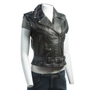 Veste en cuir de mouton de haute qualité pour femmes, style motard rock, coupe courte, avec fermeture éclair - Product Image 5