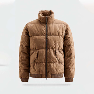Men's Puffer Jacket Solid Color Polyester Winter Casual Zipper Closure Trendy Windproof Breathable Stand Collar Regular Front - Product Image 4