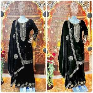 FANCY VELVET EMBROIDERY <b>LACE</b> WORK <b>TOP</b> PALAZZO WITH DUPATTA <b>BLACK</b> - Product Image 6