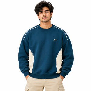 Sweat-shirt à col rond pour homme, avec passepoil contrastant incurvé, coupe décontractée, pull à manches longues, en molleton de coton décontracté, fourniture en marque blanche - Product Image 3