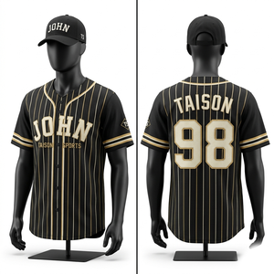 Premium 220 GSM Polyester Retro <b>Baseball</b> Jersey Black Gold Pinstripe Embroidered Logo Custom Name Number - Product Image 1