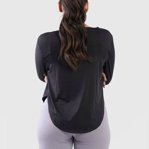 Ropa Deportiva para Mujer, Camiseta de Manga Larga con Dobladillo Curvo, Ropa de Entrenamiento Personalizada, Cuello Ancho, Ajuste Ceñido, Transpirable - Product Image 2