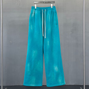 Conjunto de sudadera con capucha extragrande y pantalones deportivos de pierna ancha para mujer, estilo vintage lavado, teñido anudado, informal, de dos piezas, de felpa, holgado. - Product Image 3