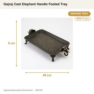 Handmade 48 cm Dark Antique Brass Serving Tray with Artistic Sculptural Handles & Gajraj Cast <b>Elephant</b> Home <b>Decor</b> H - Product Image 4