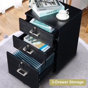 FCH Three Drawers Wooden Filing Cabinet with Black Wood Grain Density Board Elegant Office Organization Solution - Product Image 4
