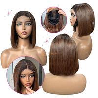 Perruque Bob en Cheveux Humains Vietnamiens AZ HAIR, Dentelle Suisse Frontale Sans Colle, Dentelle Transparente, Couleur Marron, Taille Moyenne