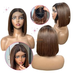 AZ HAIR Vietnamese Human Hair Bob <b>Wig</b> Swiss Lace Front Glueless Transparent Lace <b>Brown</b> Color Average Size - Product Image 3