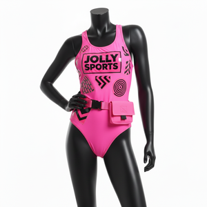 Traje de baño de una pieza para mujer, tela elástica de poliéster y spandex, color rosa sólido con panel estampado, logotipo personalizado, traje de baño para mujer - Product Image 4