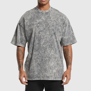 T-shirt homme oversize délavé à l'acide, col rond, manches courtes, coupe lourde, épaules tombantes, style streetwear - Product Image 2