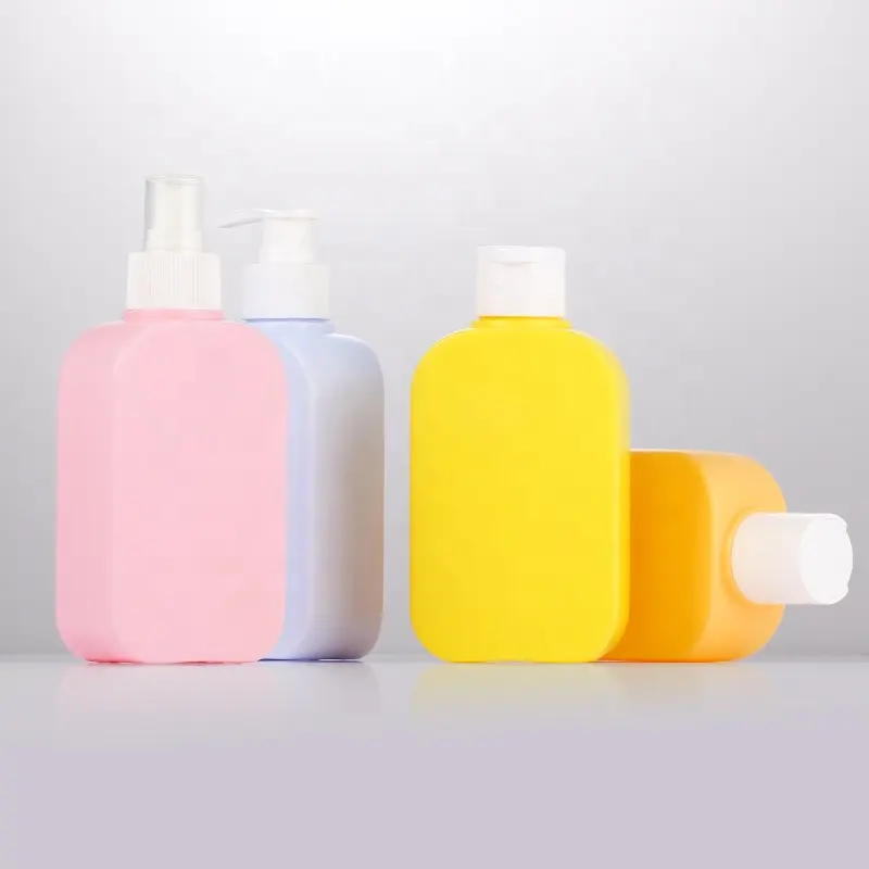 HDPE Custom Eco PCR recycled Plastic bottle Square Mist Spray Lotion Pump Bottle Shampoo Bottle Pump Spray for body Tanning oil