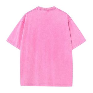 Camiseta de manga corta rosa lisa para hombre, 100% algodón, lavado ácido, cuello redondo, tejido holgado, estilo urbano, personalizada - Product Image 2
