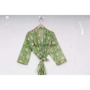 Al por mayor, Bata kimono larga ligera para mujer de 100% algodón orgánico, con logo floral frontal, estilo bohemio, tipo albornoz - Product Image 5