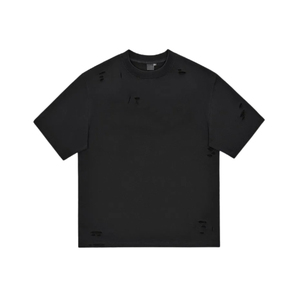เสื้อยืดโอเวอร์ไซส์ขาดๆ แบบดิสเทรส ผ้าคอตตอนหนา สกรีนโลโก้ได้ สตรีทแวร์ลำลอง ยูนิเซ็กส์ คุณภาพสูง โรงงาน OEM ผู้ผลิตเสื้อยืดขายส่ง - Product Image 1