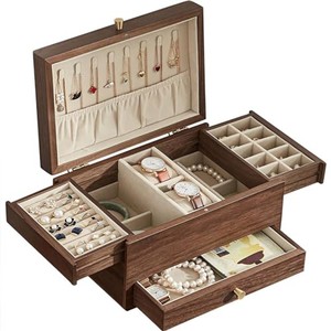 Hardwood Multi-Tier Jewelry <b>Box</b> with Mirror | Wholesale Wooden <b>Storage</b> Organizer - Product Image 2