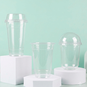 Clear <b>Plastic</b> <b>Cup</b> With Dome Lid Round Shape For Beverage Coffee <b>Drinks</b> Disposable Transparent Single Wall 95mm Diameter - Product Image 1