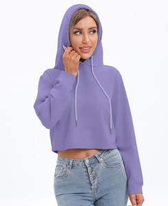 Sudadera con capucha corta para mujer, sudadera con capucha y cordón de manga larga, top informal estilo streetwear - Product Image 1