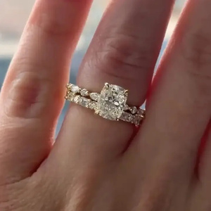 Trendy Design 5.0 Carat 925 Moissanite Cushion Cut 4 Prong <b>Set</b> Gold Plated Engagement <b>Ring</b> <b>Sterling</b> <b>Silver</b> Wedding Band Women's. - Product Image 6