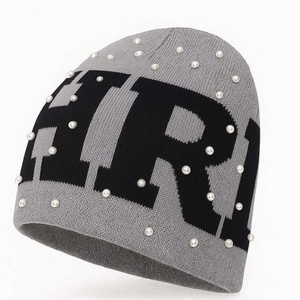 Luxury Knitted Pearl Embellished Beanie Hat Custom Logo Acrylic <b>Winter</b> Unisex Fashion Rhinestone Casual <b>Cap</b> OEM ODM - Product Image 1