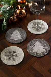 Sous-verre rond moderne fait main avec perles, durable, thème Noël, pour tasses à boisson, décoration de table festive pour les fêtes - Product Image 4