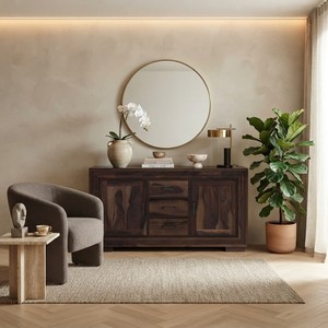 Modern Wooden <b>Sideboard</b> Cabinet With Metal Handles Storage Furniture For Living Room Midcentury Design Walnut Finish - Product Image 1
